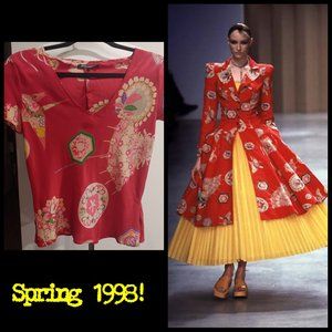 RARE Betsey Johnson Spring 1998 Asian Print Silk Blouse Top Small vintage 90s